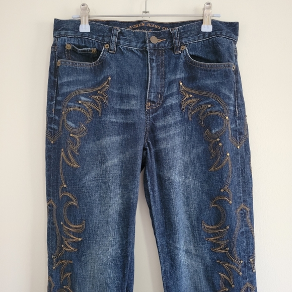 VTG Lauren Ralph Lauren Embroidered with Stud Classic‎ Bootcut Denim 2 - Picture 2 of 9